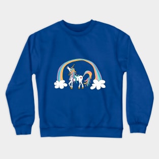 Cute colourful unicorn under rainbow and clouds Crewneck Sweatshirt